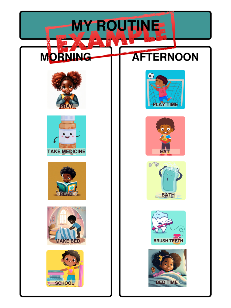 a routine chart with cartoon characters