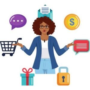 Essential Tools I Use for Digital Marketing woman surrounded by options, digital marketing icons
