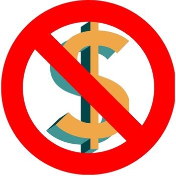 Free Resources money symbol with a no sign over top of it.